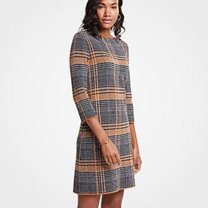 Plaid Sweater Shift Dress in Cognac Amber